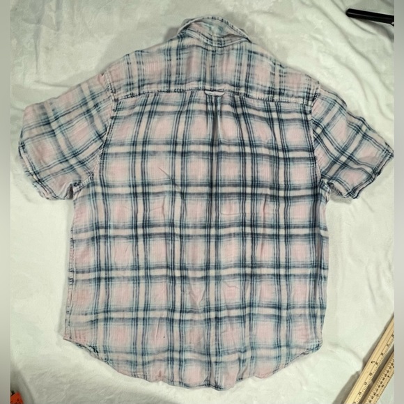 True Grit Men's Short Sleeve Gauze Button Down Shirt Pink Blue Plaid Size XL - Picture 2 of 4